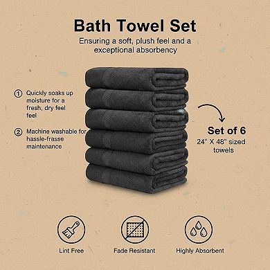 6 Pack Cotton Bath Towels Ultra Soft Quick Dry Absorbent Hotel Spa Gym Daily Use