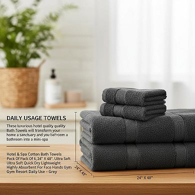 6 Pack Cotton Bath Towels Ultra Soft Quick Dry Absorbent Hotel Spa Gym Daily Use