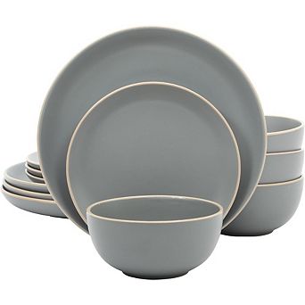12 pc Stoneware Dinnerware Set, Service for 4, Matte Gray, Microwave & Dishwasher Safe.