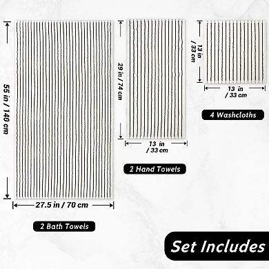 8-Piece Black White Striped Towel Set Soft Absorbent Cotton Bath Hand Washcloths Bathroom Decor