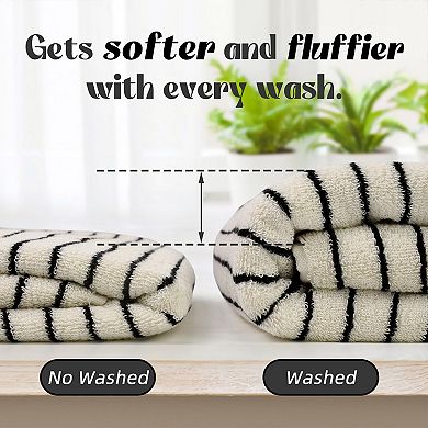 8-Piece Black White Striped Towel Set Soft Absorbent Cotton Bath Hand Washcloths Bathroom Decor