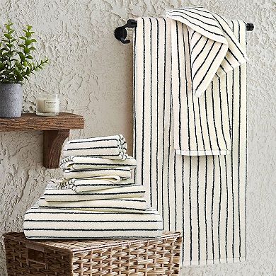 8-Piece Black White Striped Towel Set Soft Absorbent Cotton Bath Hand Washcloths Bathroom Decor