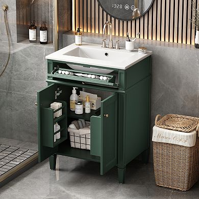 Merax 24" Bathroom Vanity with Sink, Soft-Closing Doors & Tip-Out Drawer Storage Cabinet