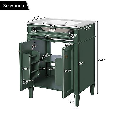 Merax 24" Bathroom Vanity with Sink, Soft-Closing Doors & Tip-Out Drawer Storage Cabinet