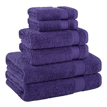 6 pc Towel Set Soft Absorbent Cotton 600 GSM 2 Bath 2 Hand 2 Washcloths Purple