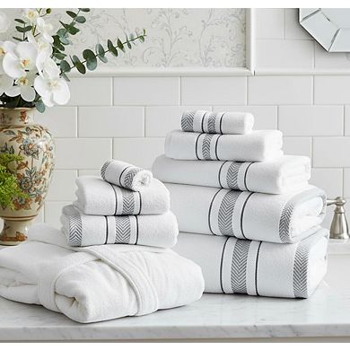 Bath Towels Set 6-Piece Soft Absorbent 600 GSM Hotel Spa Quality Quick Dry White Grey Stripe