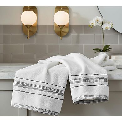 Bath Towels Set 6-Piece Soft Absorbent 600 GSM Hotel Spa Quality Quick Dry White Grey Stripe