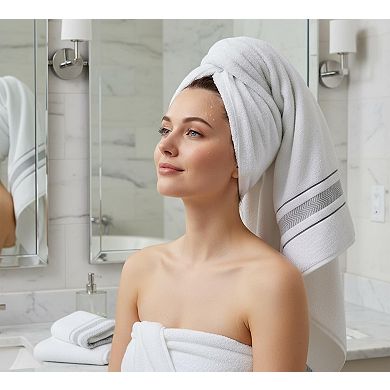 Bath Towels Set 6-Piece Soft Absorbent 600 GSM Hotel Spa Quality Quick Dry White Grey Stripe