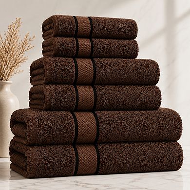 6 Piece Luxury Cotton Bathroom Towel Set Quick Dry Absorbent Soft Plush