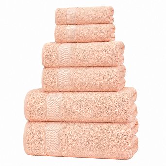 6 pc Luxury Cotton Towel Set Quick Dry Absorbent Soft Plush for Home Spa Gym