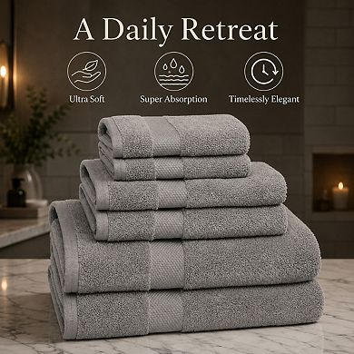 6 Piece Luxury Cotton Bath Towel Set Quick Dry High Absorbent