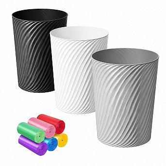 1.8 Gallon Trash Cans 3 Pack With 6 Garbage Bags For Bathroom Bedroom Office Kitchen