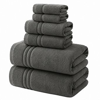 6 pc Cotton Towel Set Soft Highly Absorbent Hotel Quality for Bathroom Gym