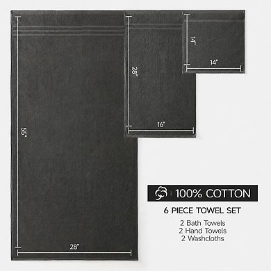 6 Piece Cotton Towel Set Soft Highly Absorbent Hotel Quality for Bathroom Gym