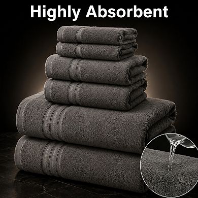 6 Piece Cotton Towel Set Soft Highly Absorbent Hotel Quality for Bathroom Gym