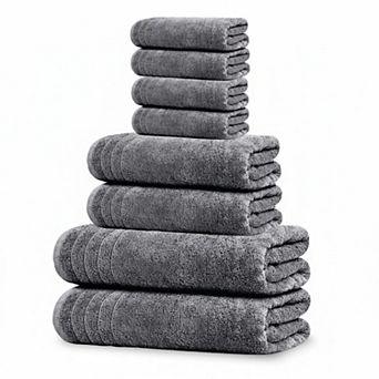 8 pc Cotton Towel Set: 2 XL Bath, 2 Hand, 4 Washcloths Super Absorbent, Quick Dry, Soft