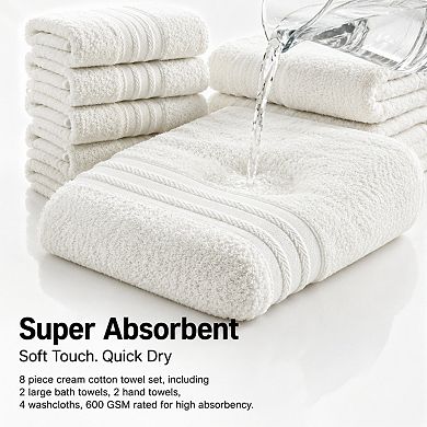 8 Piece Towel Set 600 GSM Highly Absorbent Quick Dry Skin Friendly Machine Washable
