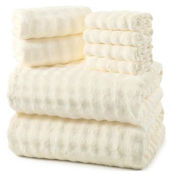 8 pc Soft Microfiber Bath Towel Set Quick Dry Absorbent with Hanging Loops
