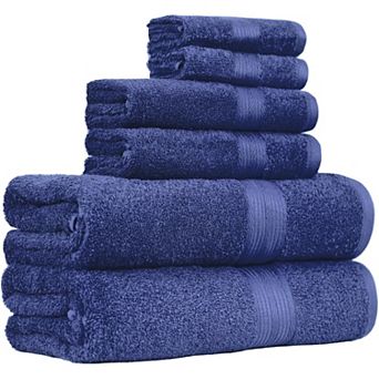6 pc Fade-Resistant Cotton Towel Set, Soft and Absorbent,2 Bath Towels,2 Hand Towels,2 Washcloths