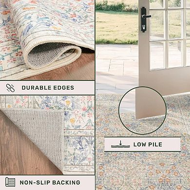 Non Slip Kitchen Runner Rug Washable Rubber Backing Vintage Botanical Dark Green Low Pile