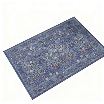 Non Slip Kitchen Runner Rug Washable Rubber Backing Vintage Botanical Dark Green Low Pile