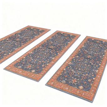 Black Boho Kitchen Rug Set of 3 Non-Slip Washable Short Plush Mat Vintage Farmhouse