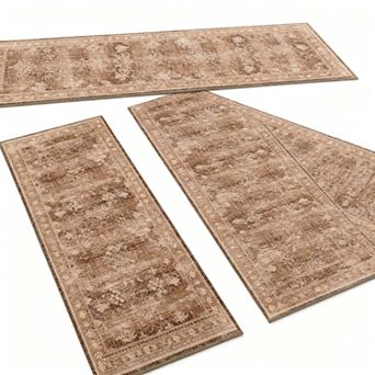 Black Boho Kitchen Rug Set of 3 Non-Slip Washable Short Plush Mat Vintage Farmhouse