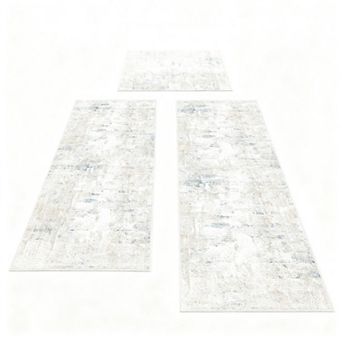 Kitchen Rug Set of 3 Washable Abstract Anti-Slip Low Pile Floor Mat Running Sink Bathroom Laundry