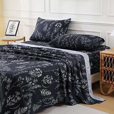 Floral King Sheet Set Soft Microfiber Deep Pocket 4 Piece