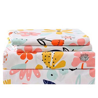 Floral King Sheet Set Soft Microfiber Deep Pocket 4 pc
