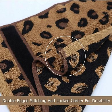 6 Piece Leopard Safari Jacquard Bath Towel Set Soft Absorbent Luxury Decorative Guest Bathroom