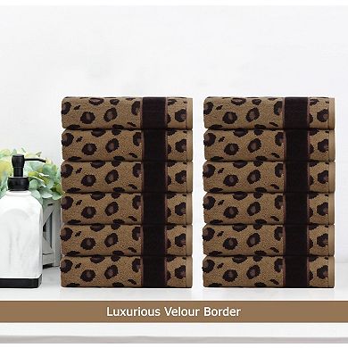 6 Piece Leopard Safari Jacquard Bath Towel Set Soft Absorbent Luxury Decorative Guest Bathroom