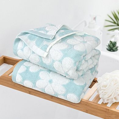 Bath Towel Set 2-Pack Super Absorbent Decorative 27x55 Inch Jacquard Cotton Bathroom Beach Towels
