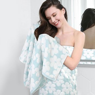 Bath Towel Set 2-Pack Super Absorbent Decorative 27x55 Inch Jacquard Cotton Bathroom Beach Towels