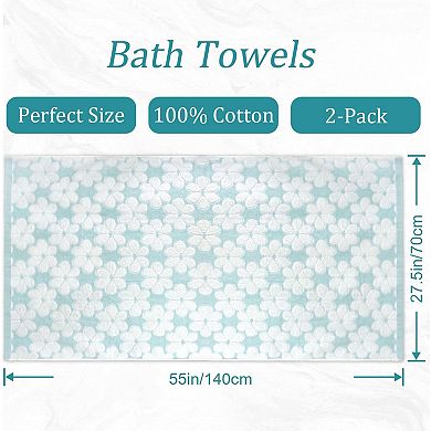 Bath Towel Set 2-Pack Super Absorbent Decorative 27x55 Inch Jacquard Cotton Bathroom Beach Towels