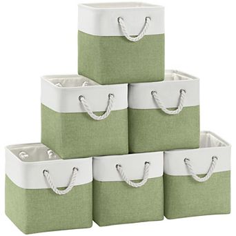 Cube Storage Bins 6 Pack 11 Inch Linen Fabric Foldable Organizer Baskets White Pink Closet Shelves