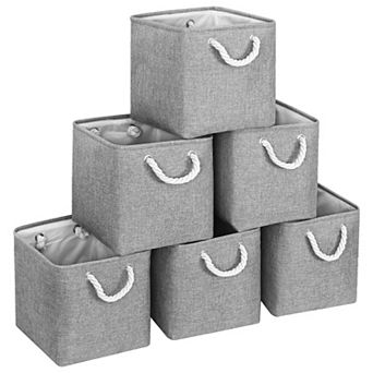 Cube Storage Bins 6 Pack 11 Inch Linen Fabric Foldable Organizer Baskets White Pink Closet Shelves