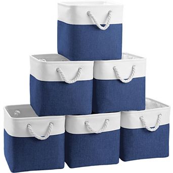 Cube Storage Bins 6 Pack 11 Inch Linen Fabric Foldable Organizer Baskets White Pink Closet Shelves