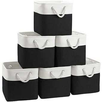 Cube Storage Bins 6 Pack 11 Inch Linen Fabric Foldable Organizer Baskets White Pink Closet Shelves