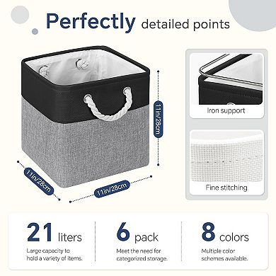 Cube Storage Bins 6 Pack 11 Inch Linen Fabric Foldable Organizer Baskets White Pink Closet Shelves