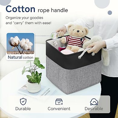Cube Storage Bins 6 Pack 11 Inch Linen Fabric Foldable Organizer Baskets White Pink Closet Shelves