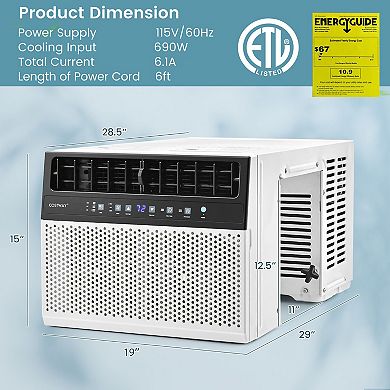 Costway 8100 BTU (12000 BTU Ashrae) Window Air Conditioner with Remote LED Control Panel