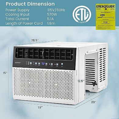 Costway 6300 BTU (10000 BTU Ashrae) Window Air Conditioner with Remote LED Control Panel
