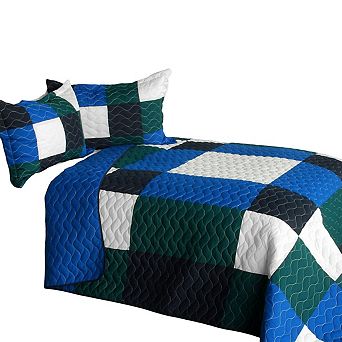 Handmade Patchwork Quilt Set 3 pc Geometric Quilted Bed Cover with Shams