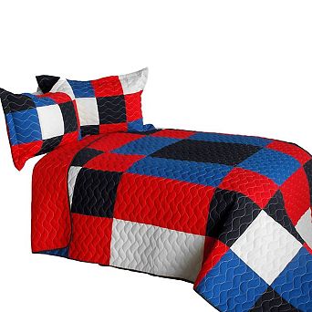 Handmade Patchwork Quilt Set 3 pc Geometric Quilted Bed Cover with Shams