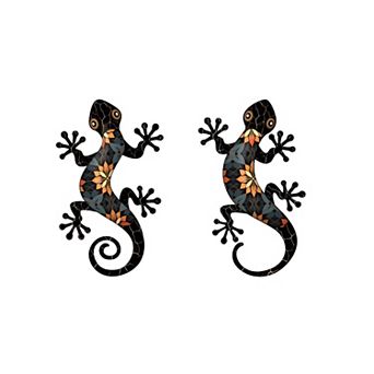 2 Pack Rustic Gecko Metal Wall Decor Mosaic Lizard Wall Hanging Patio Garden