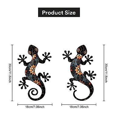 2 Pack Rustic Gecko Metal Wall Decor Mosaic Lizard Wall Hanging Patio Garden