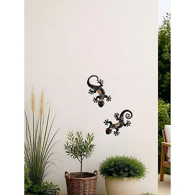 2 Pack Rustic Gecko Metal Wall Decor Mosaic Lizard Wall Hanging Patio Garden