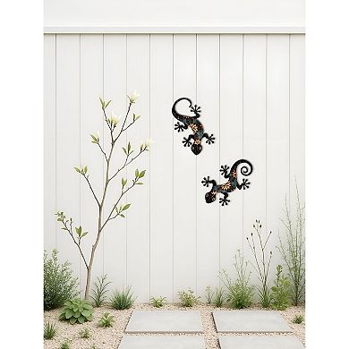 2 Pack Rustic Gecko Metal Wall Decor Mosaic Lizard Wall Hanging Patio Garden