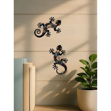 2 Pack Rustic Gecko Metal Wall Decor Mosaic Lizard Wall Hanging Patio Garden